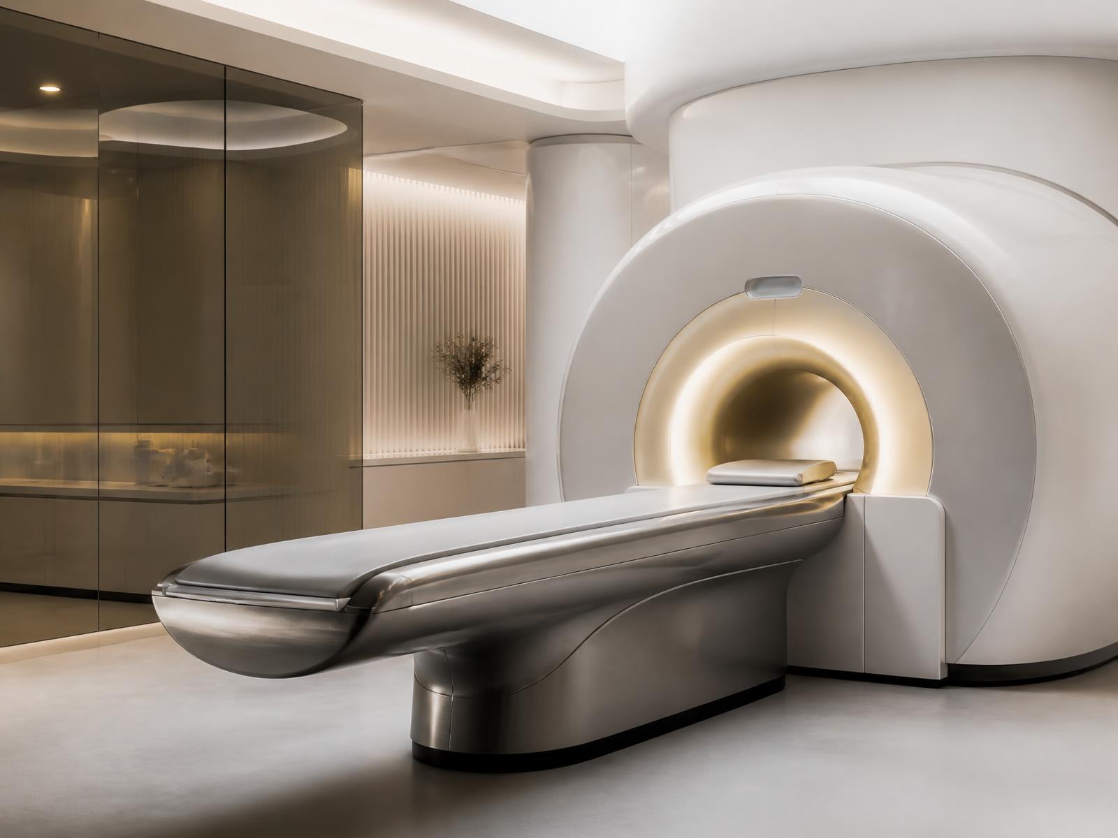 White sculptural scanner in a calm private clinical suite